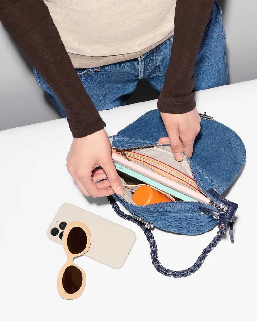 MZ Wallace True Blue Denim Crosby Lock Saddle