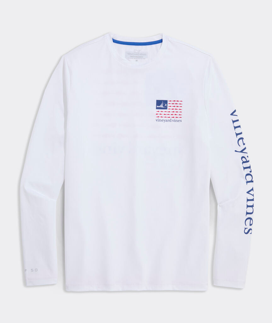 Vineyard Vines USA Sportfisher Flag Long-Sleeve Harbor Performance Tee