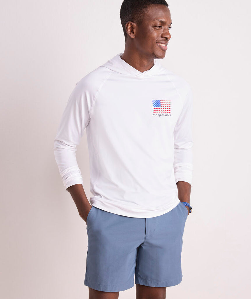 Vineyard Vines Micro Whale Flag Long-Sleeve Harbor Performance Hoodie Tee