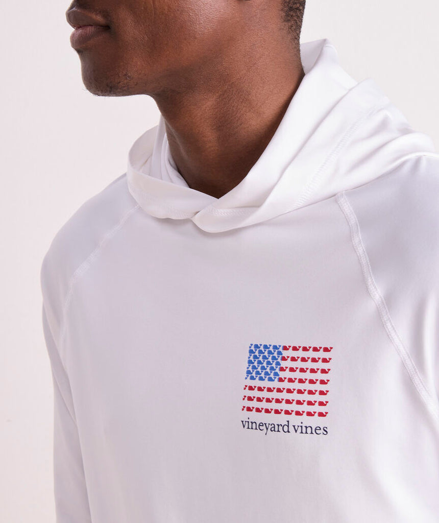 Vineyard Vines Micro Whale Flag Long-Sleeve Harbor Performance Hoodie Tee