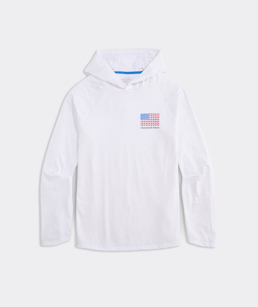 Vineyard Vines Micro Whale Flag Long-Sleeve Harbor Performance Hoodie Tee