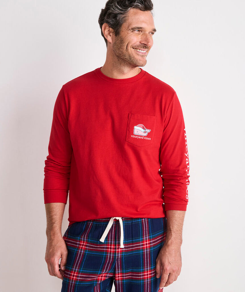Vineyard Vines Santa Whale Long-Sleeve Pocket Tee