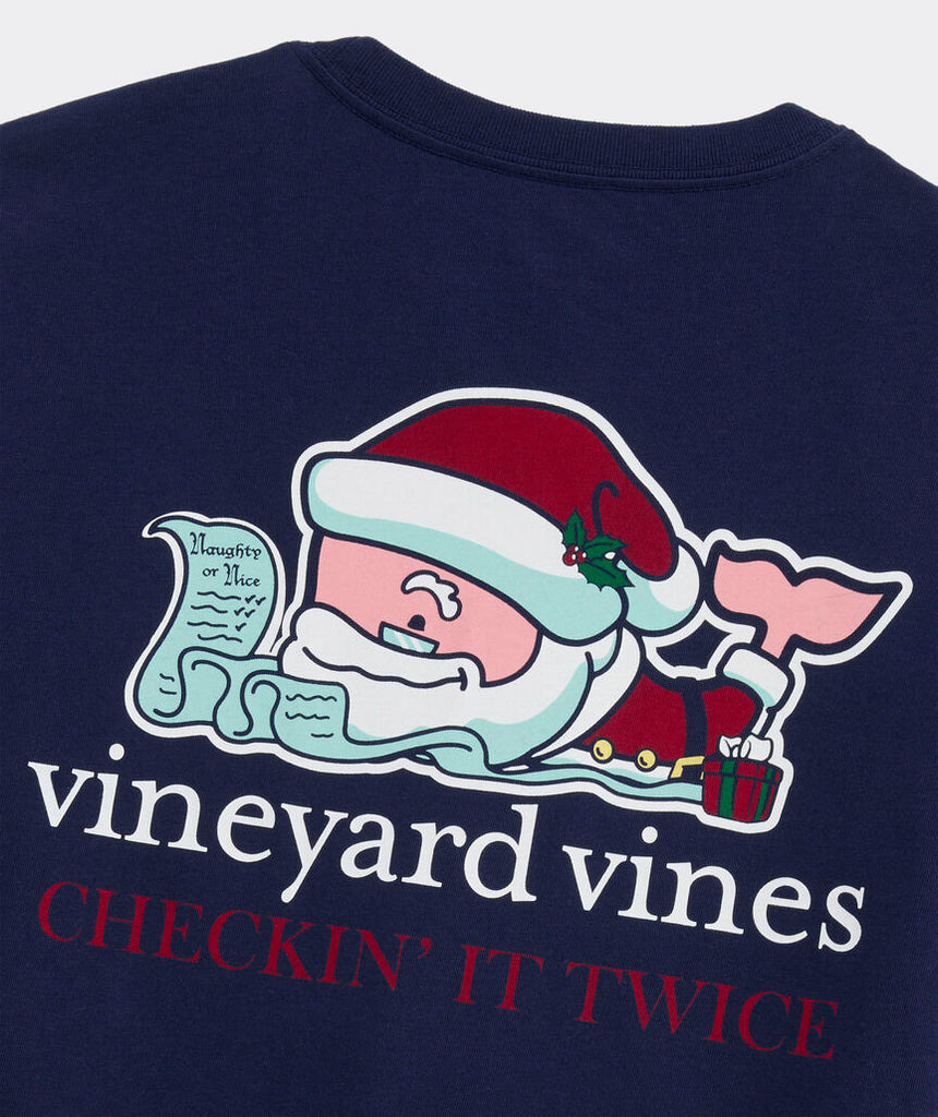 Vineyard Vines Santa Whale List Long-Sleeve Pocket Tee