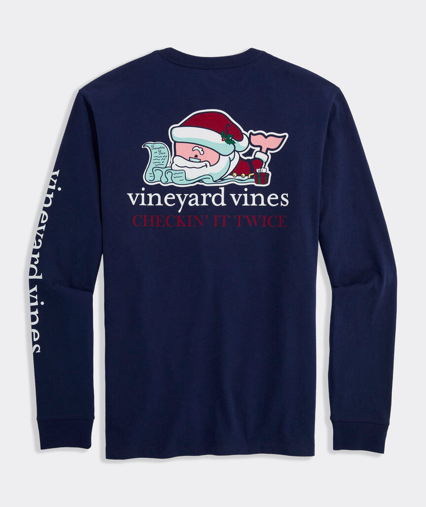 Vineyard Vines Santa Whale List Long-Sleeve Pocket Tee