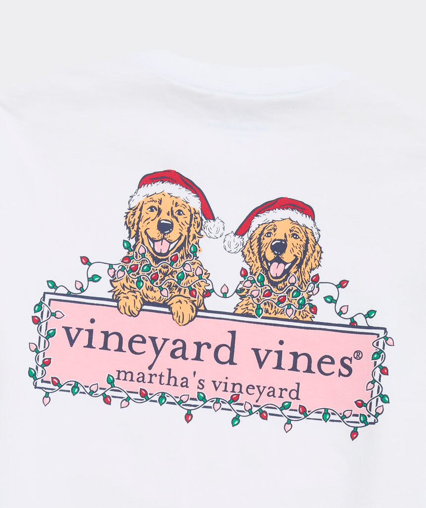 Vineyard Vines String Lights Pups Logo Box Long-Sleeve Pocket Tee