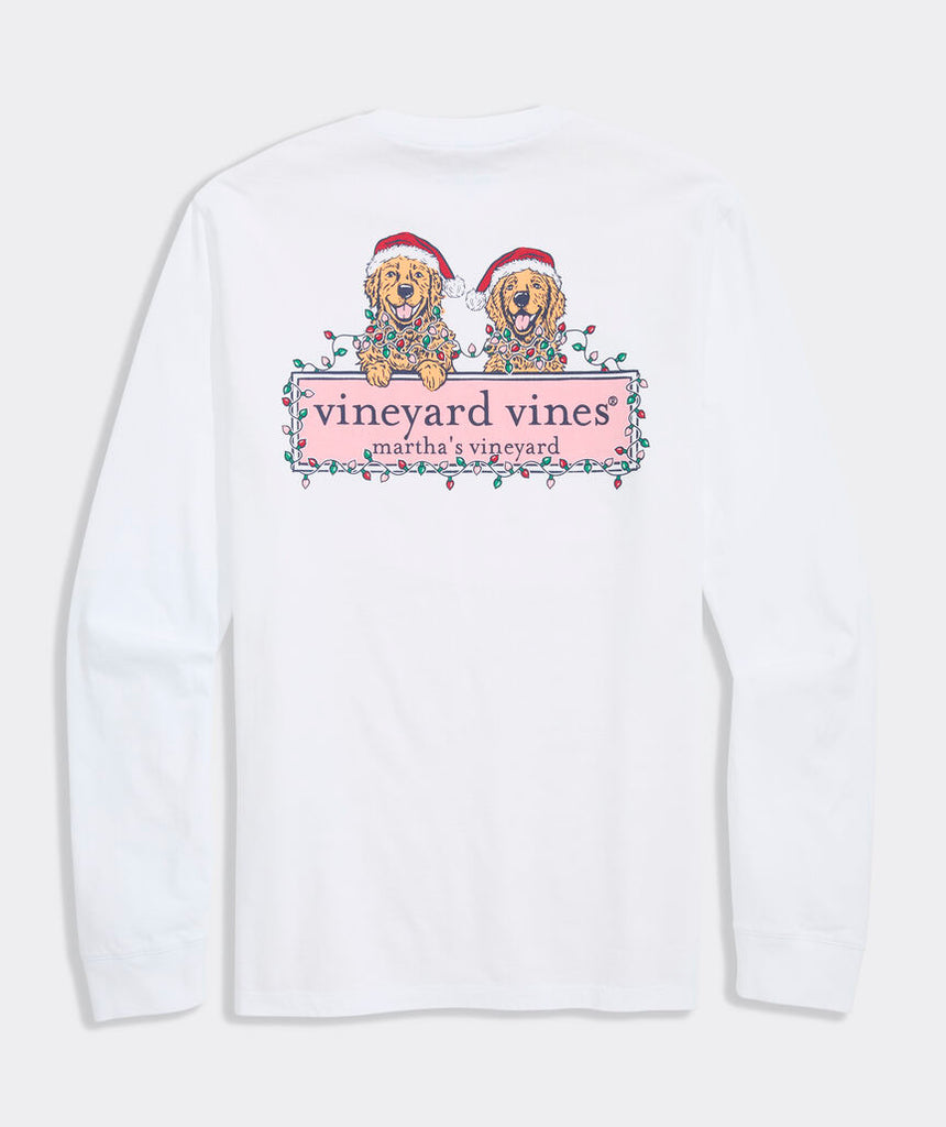 Vineyard Vines String Lights Pups Logo Box Long-Sleeve Pocket Tee