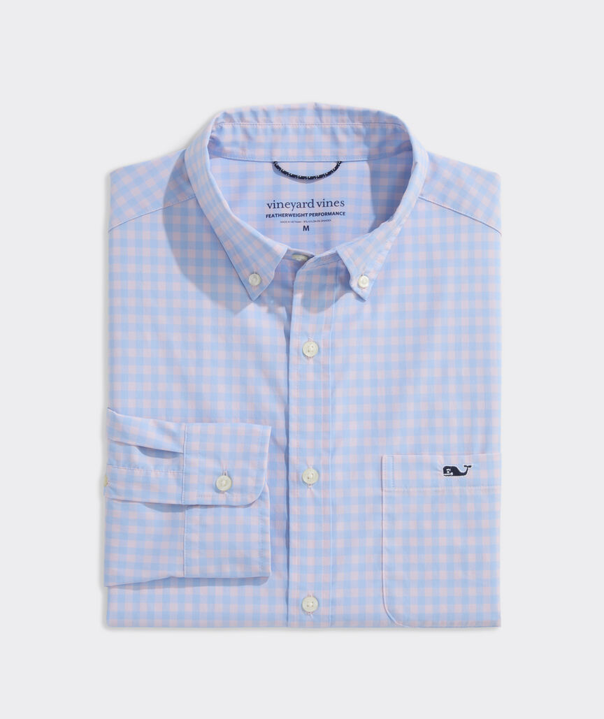 vineyard vines dress shirt Vineyard Vines W012060 Men's On-The-Go Nylon Gingham Shirt, Ocean Breeze / XL