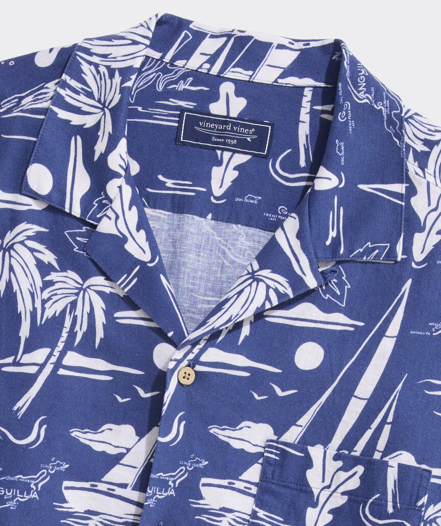 Vineyard Vines Anguilla Scenic Linen Blend Short-Sleeve Cabana Shirt
