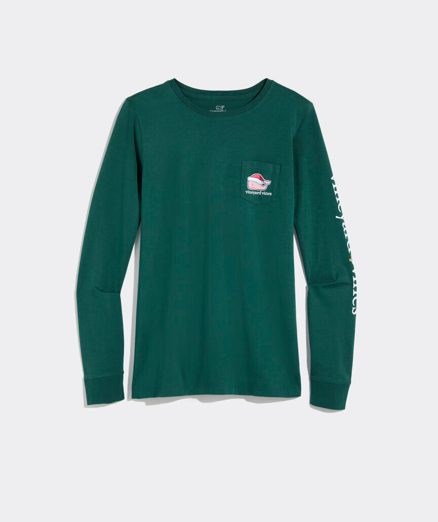 Vineyard Vines Women's Santa Whale Long-Sleeve Pocket Tee