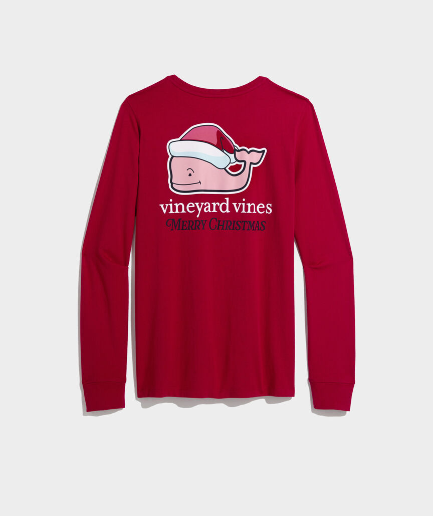 Vineyard Vines Women's Santa Whale Long-Sleeve Pocket Tee