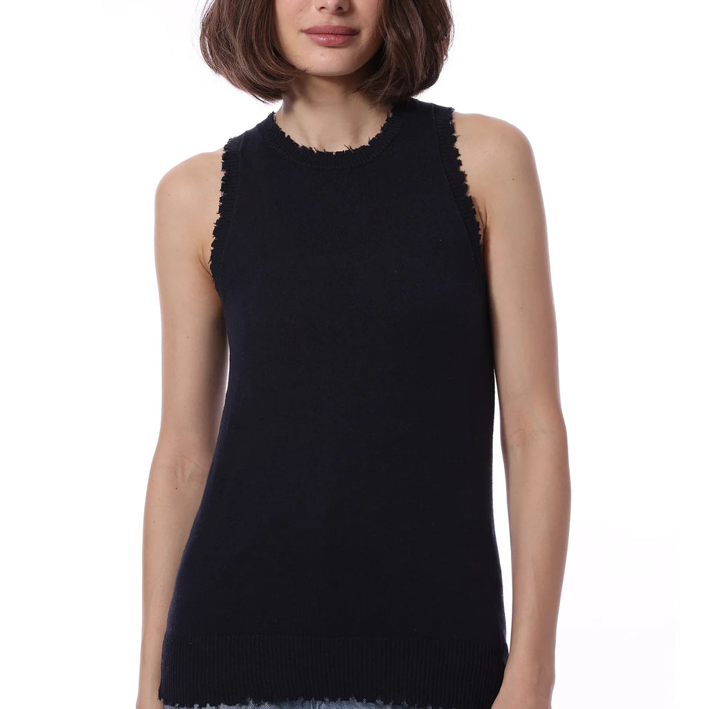 Minnie Rose Cotton Cashmere Frayed Tank
