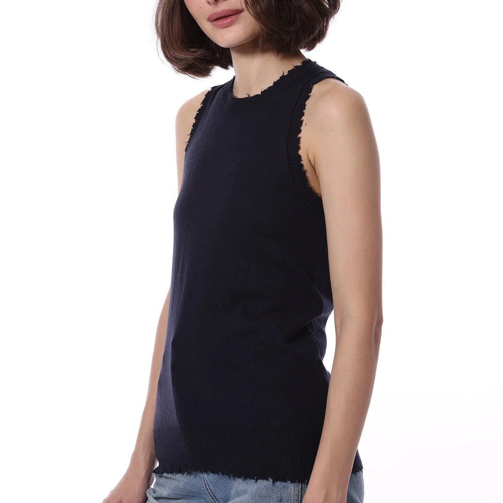 Minnie Rose Cotton Cashmere Frayed Tank