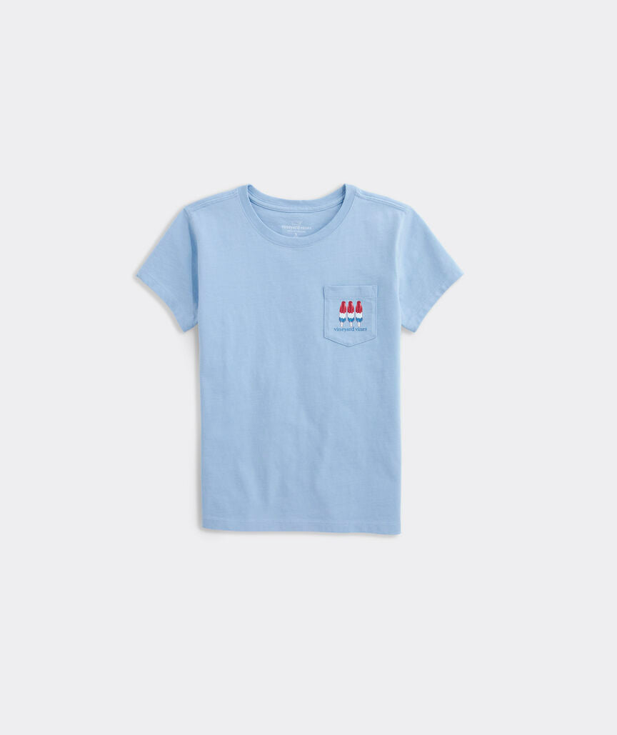 Vineyard Vines Girls' Glitter Popsicle Flag Short-Sleeve Pocket Tee