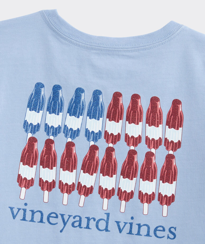 Vineyard Vines Girls' Glitter Popsicle Flag Short-Sleeve Pocket Tee