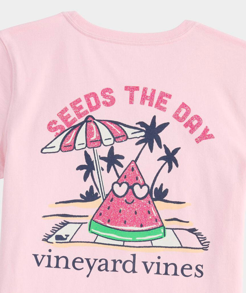 Vineyard Vines Girls' Glitter Seeds The Day Short-Sleeve Pocket Tee
