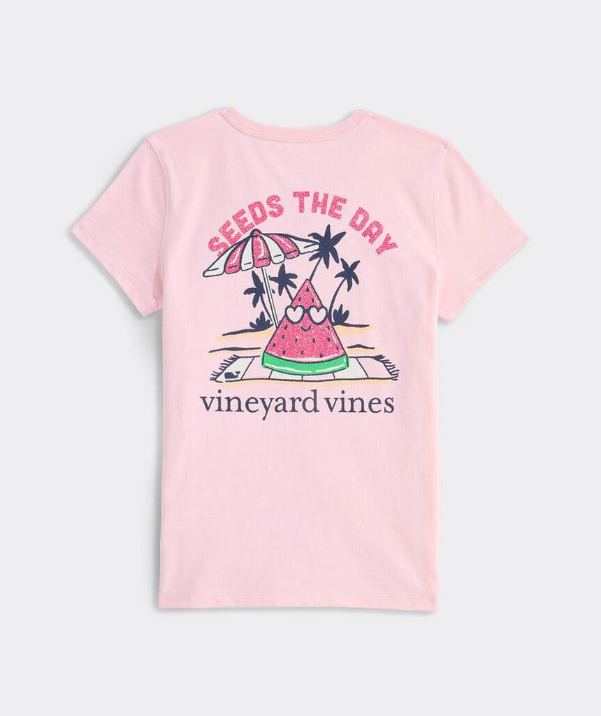 Vineyard Vines Girls' Glitter Seeds The Day Short-Sleeve Pocket Tee