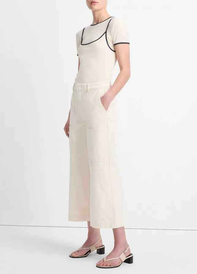 Vince Cotton Mid-Rise Utility Wide Crop Pant