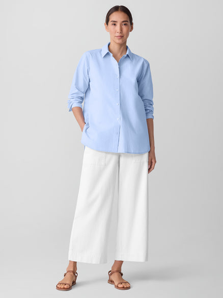 Eileen Fisher Striped Poplin Classic Collar Shirt