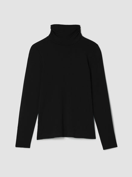 Eileen Fisher Sheer Cotton Blend Knit Turtleneck Top
