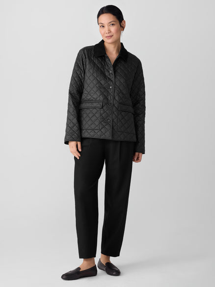Eileen Fisher Eggshell Recycled Nylon Quilted Classic Collar Jacket