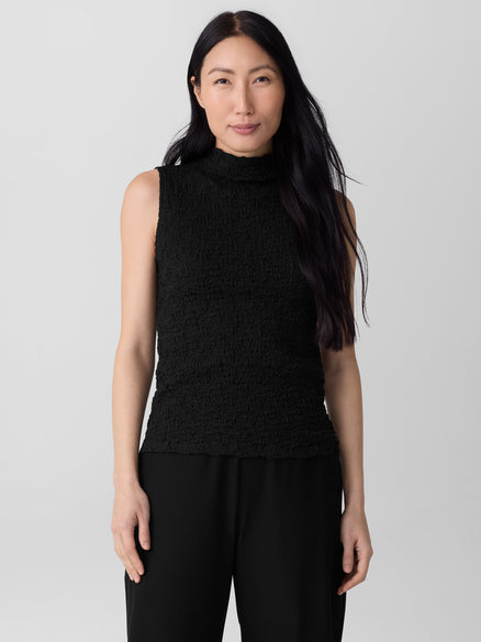Eileen Fisher Bubble Jacquard Funnel Neck Top