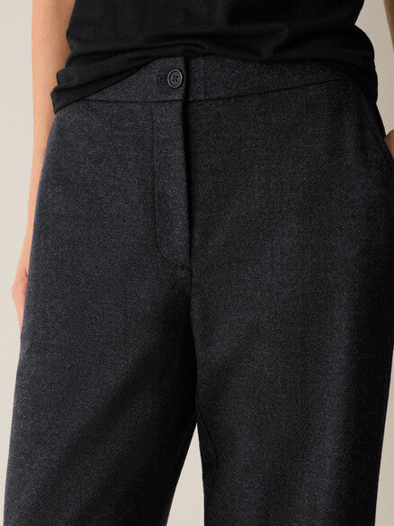 Eileen Fisher Mélange Felted Wool Jersey Full-Length Straight Trouser in Regenerative Wool
