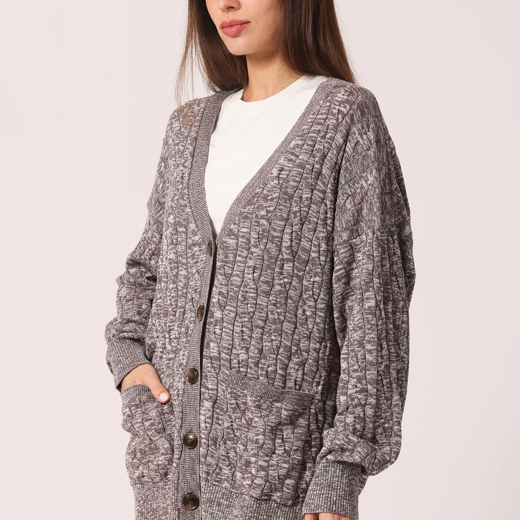 Minnie Rose Cotton Oversized Marled Cable Cardigan