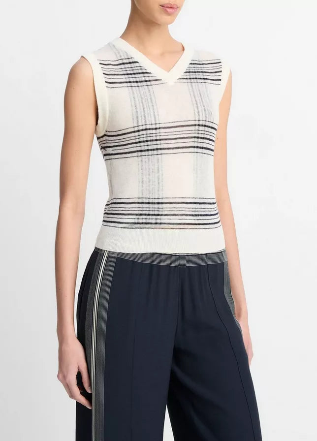 Vince Featherweight Plaid Wool Sweater Vest