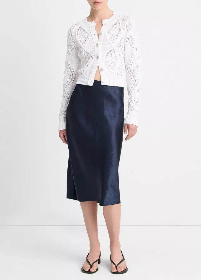 Vince Italian Cotton Diamond Cable Cardigan