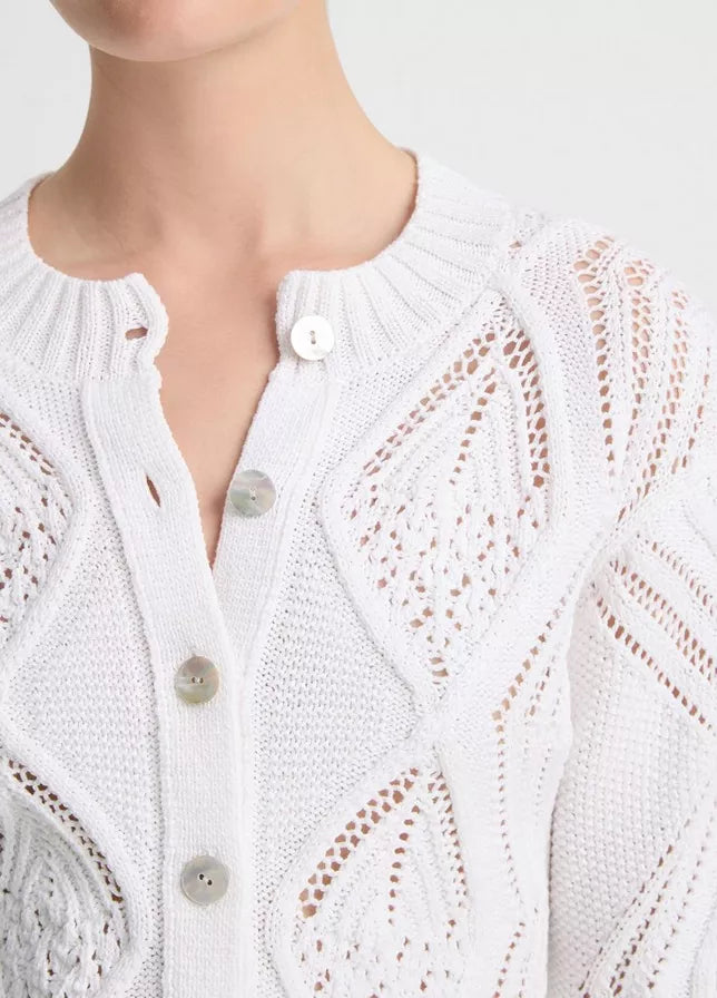 Vince Italian Cotton Diamond Cable Cardigan