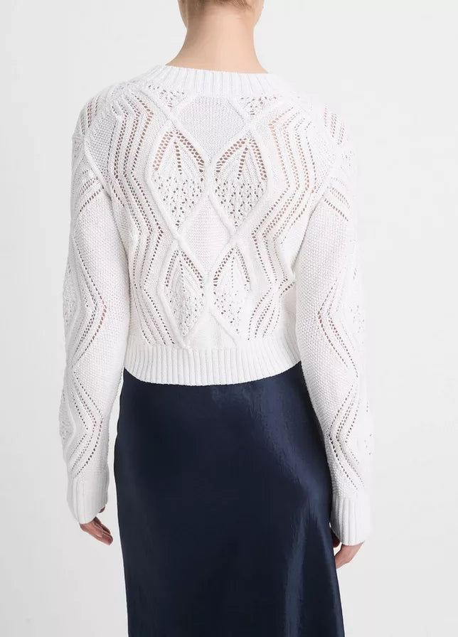 Vince Italian Cotton Diamond Cable Cardigan