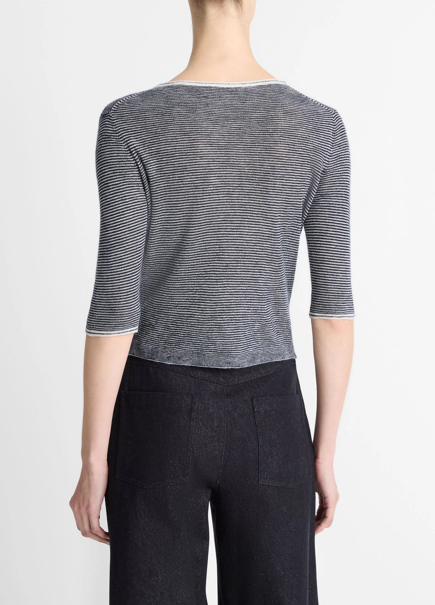 Vince Micro-Stripe Cashmere-Silk Cardigan