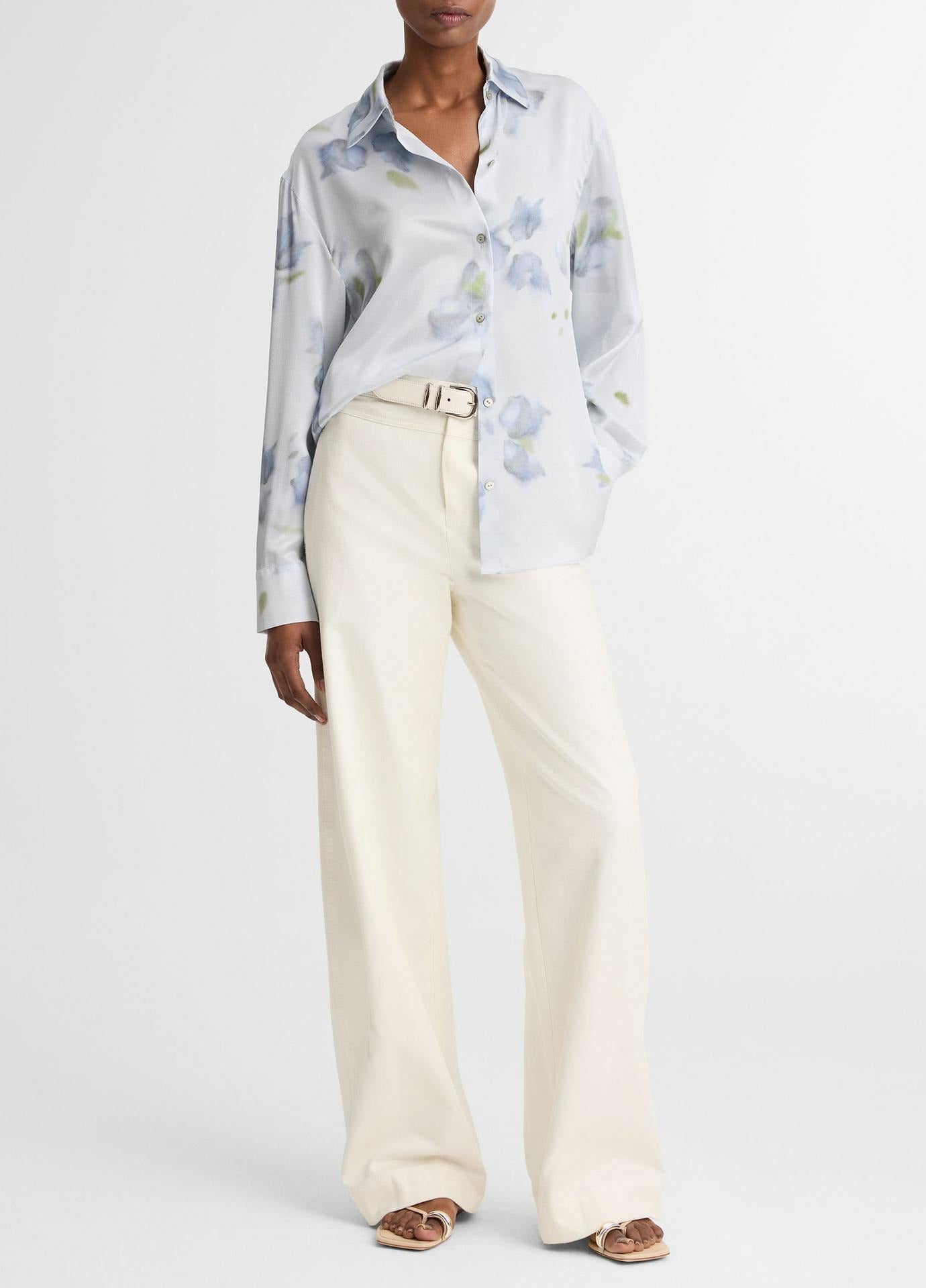 Vince Petal Blur Silk Relaxed Button-Front Shirt