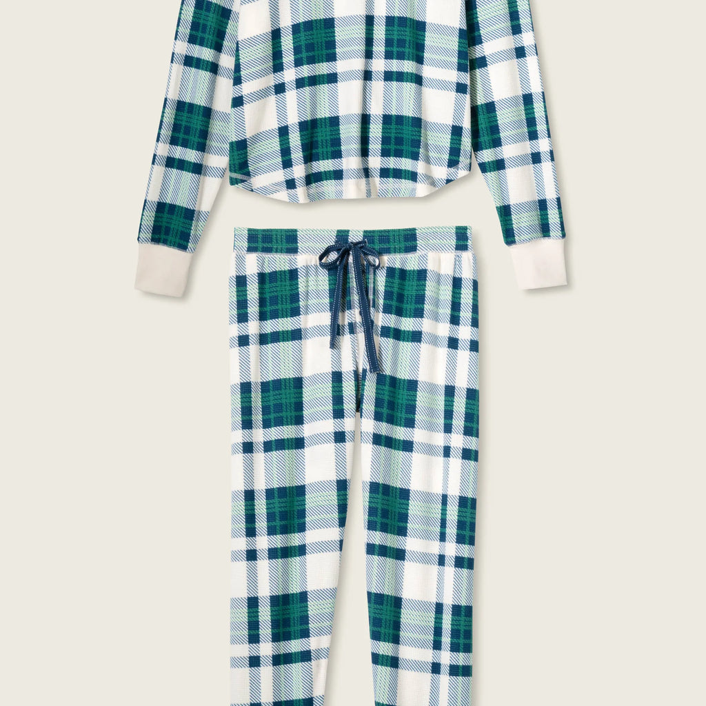 PJ Salvage Cozy Life Thermal Velour Plaid PJ Set