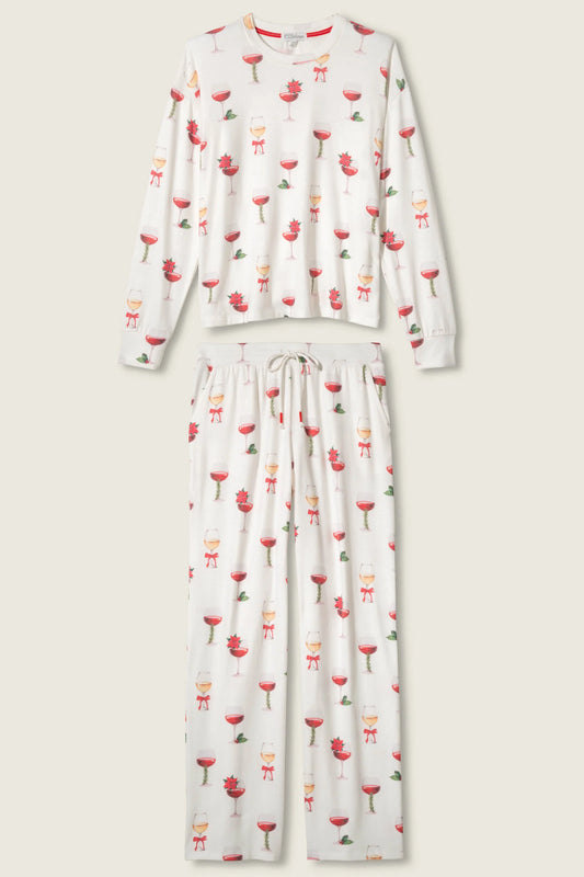 PJ Salvage Let's Get Toasty Holiday Wine Print Pants Set