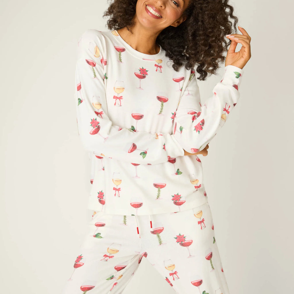 PJ Salvage Let's Get Toasty Holiday Wine Print Pants Set