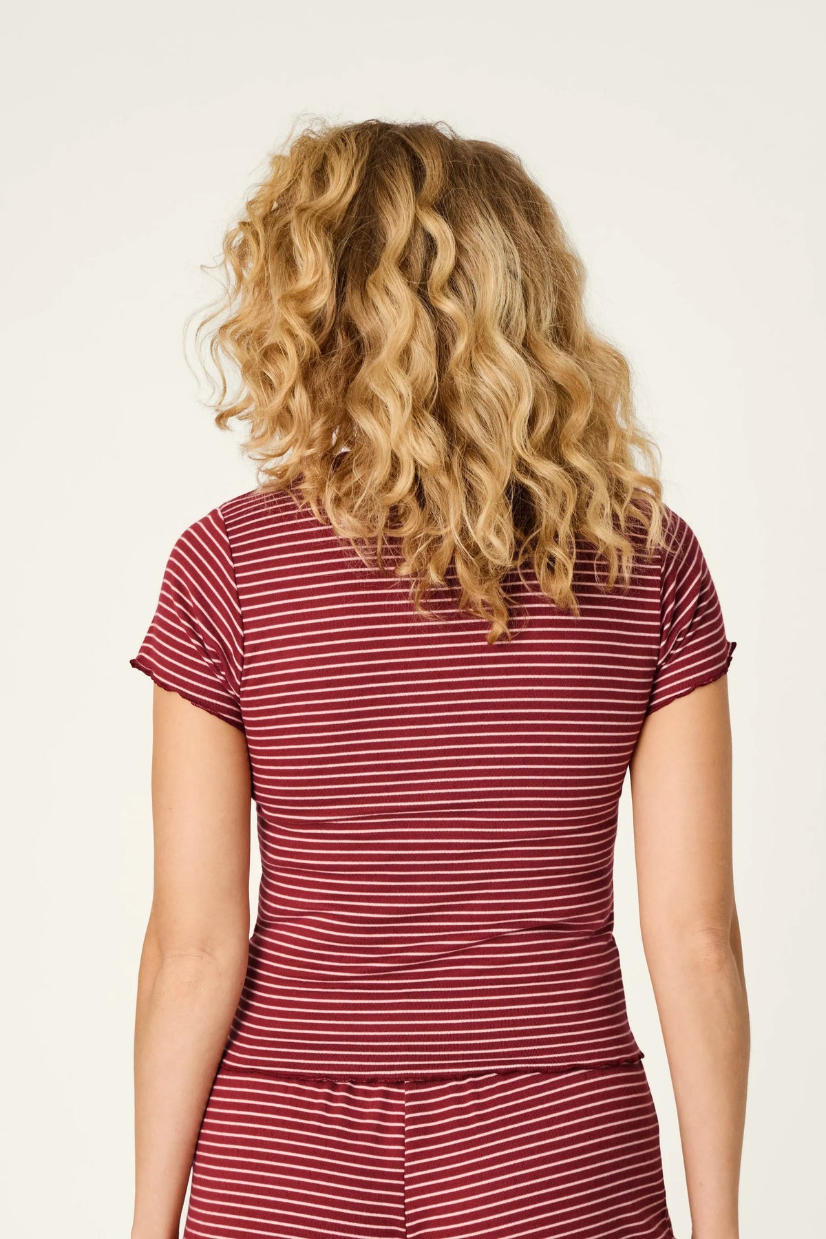 PJ Salvage Pretty Stripes Dark Wine Pointelle Short Sleeve Top