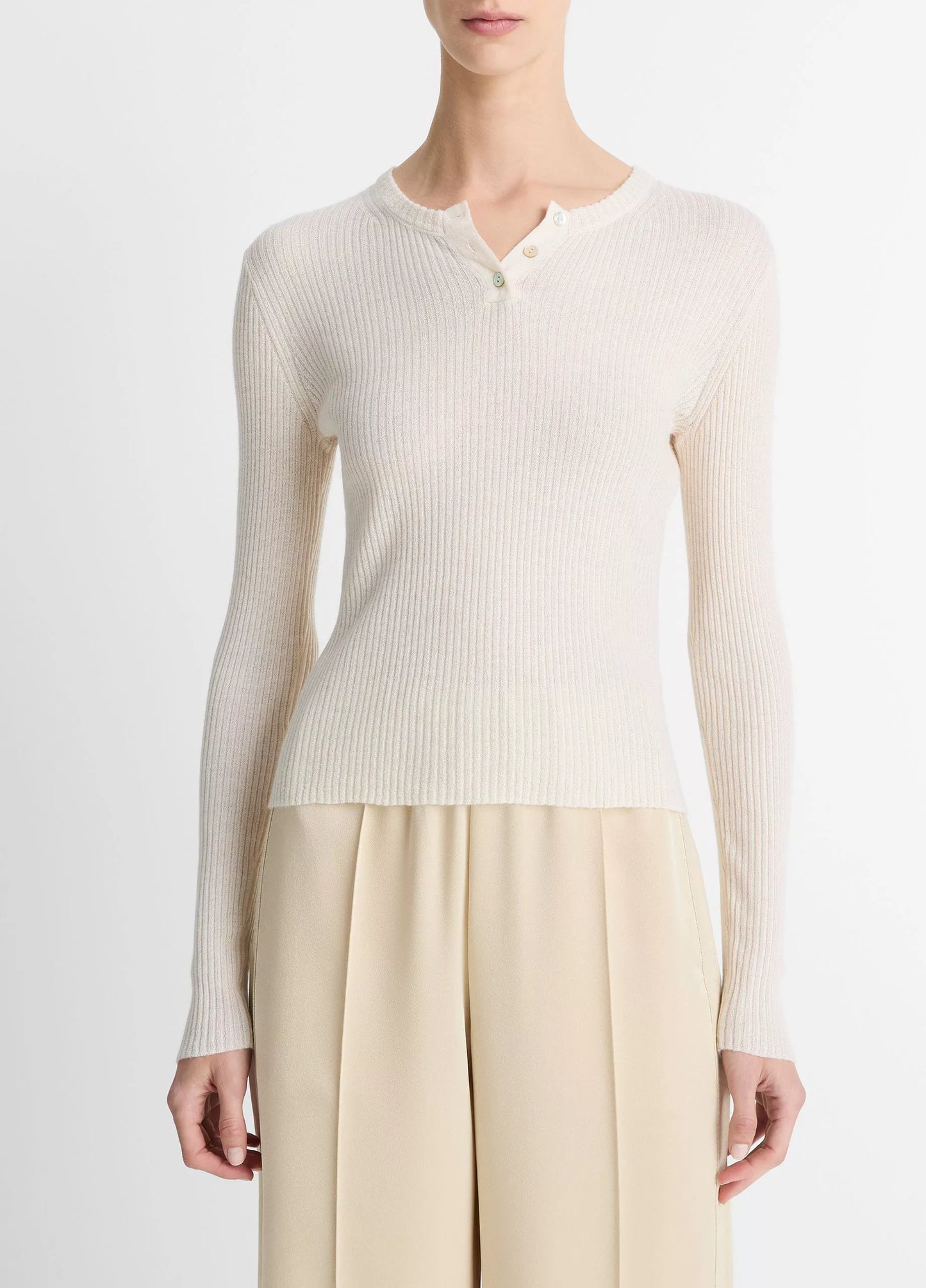 Vince Ribbed Cashmere-Silk Henley Sweater