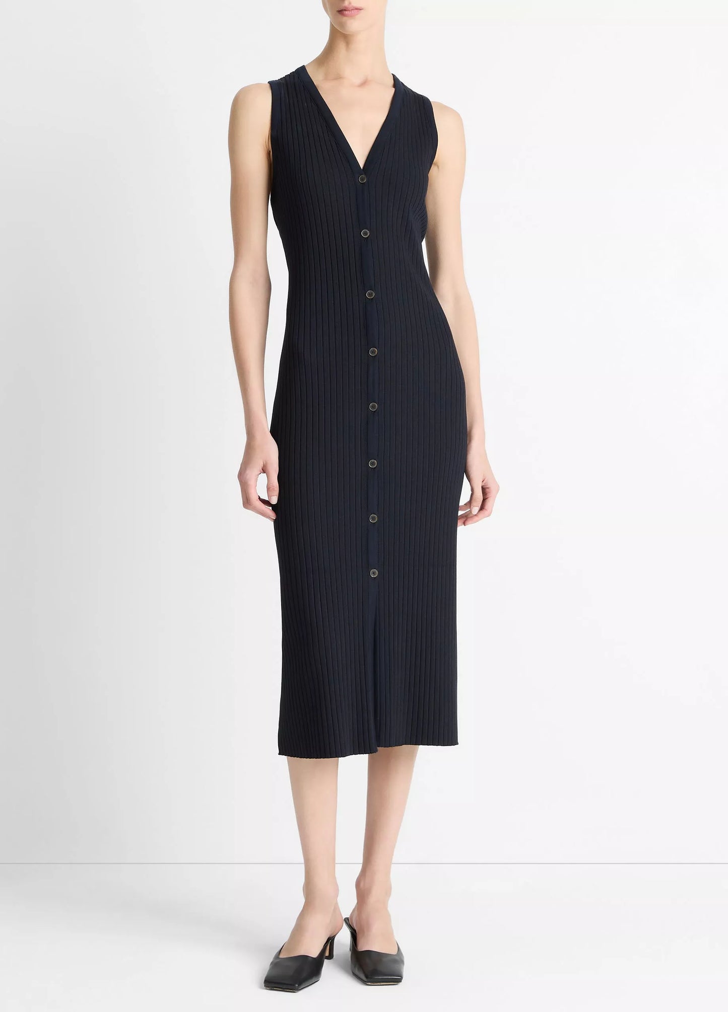 Vince Ribbed Cotton-Blend Button-Front Dress