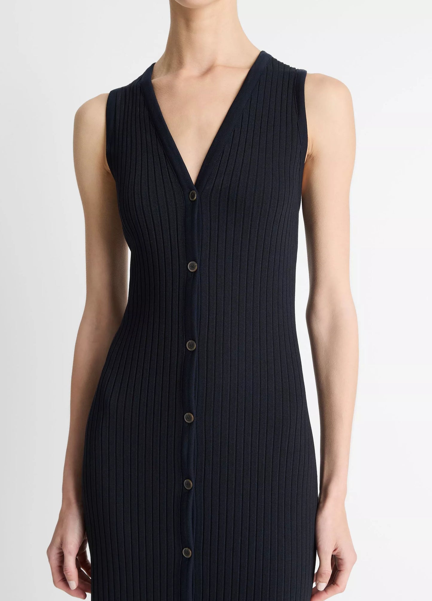 Vince Ribbed Cotton-Blend Button-Front Dress