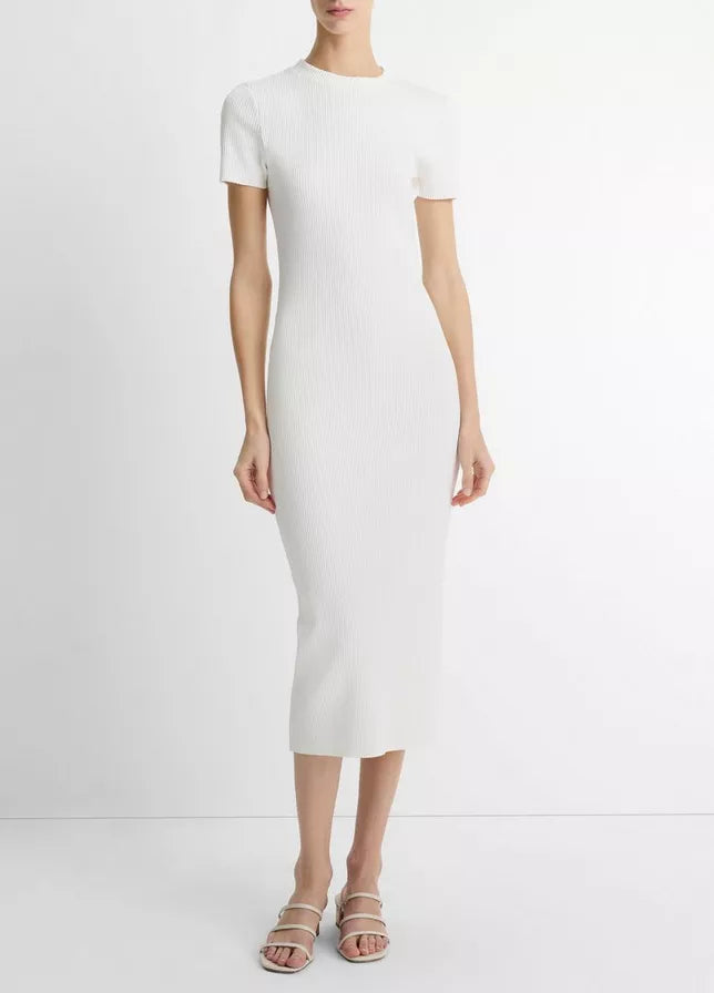 Vince Ribbed Cotton-Blend Crew Neck Dress