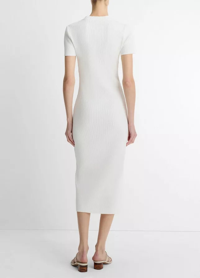 Vince Ribbed Cotton-Blend Crew Neck Dress