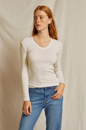 Perfect White Tee Robyn Ribbed Cotton Long Sleeve Tee