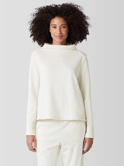 Eileen Fisher Garment-Dyed Terry Funnel Neck Top