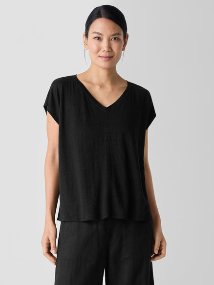 Eileen Fisher Organic Linen Jersey V-Neck Tee