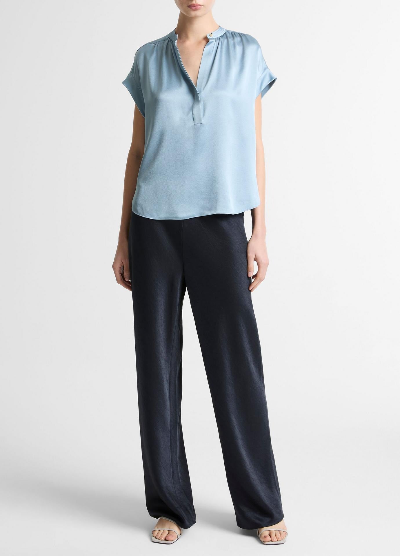 Vince Silk Gathered Cap-Sleeve Blouse