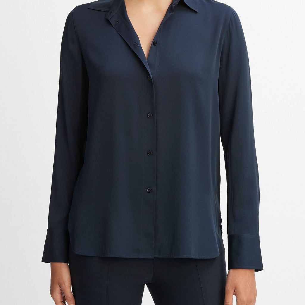 Vince Slim Fitted Stretch Silk Blouse