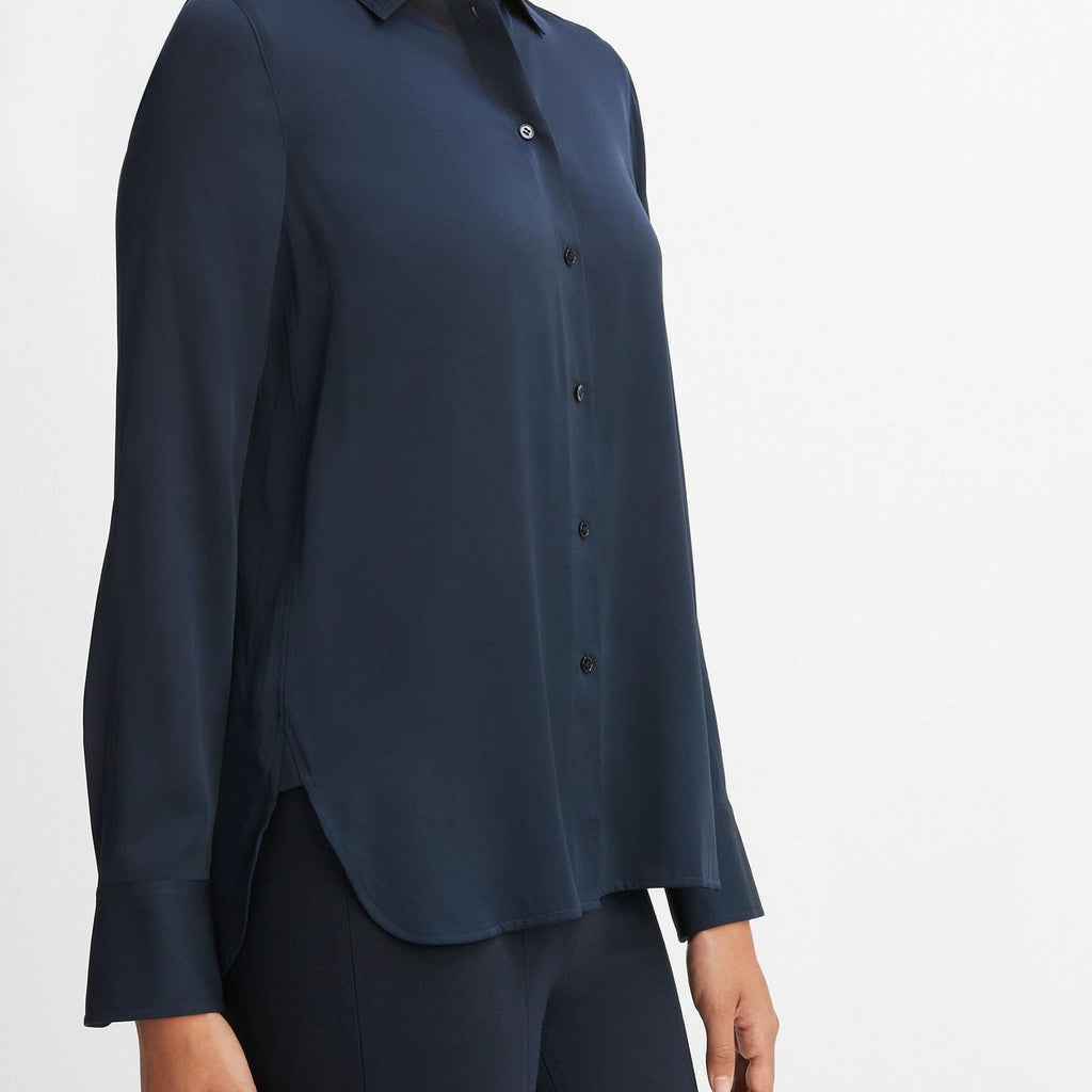 Vince Slim Fitted Stretch Silk Blouse