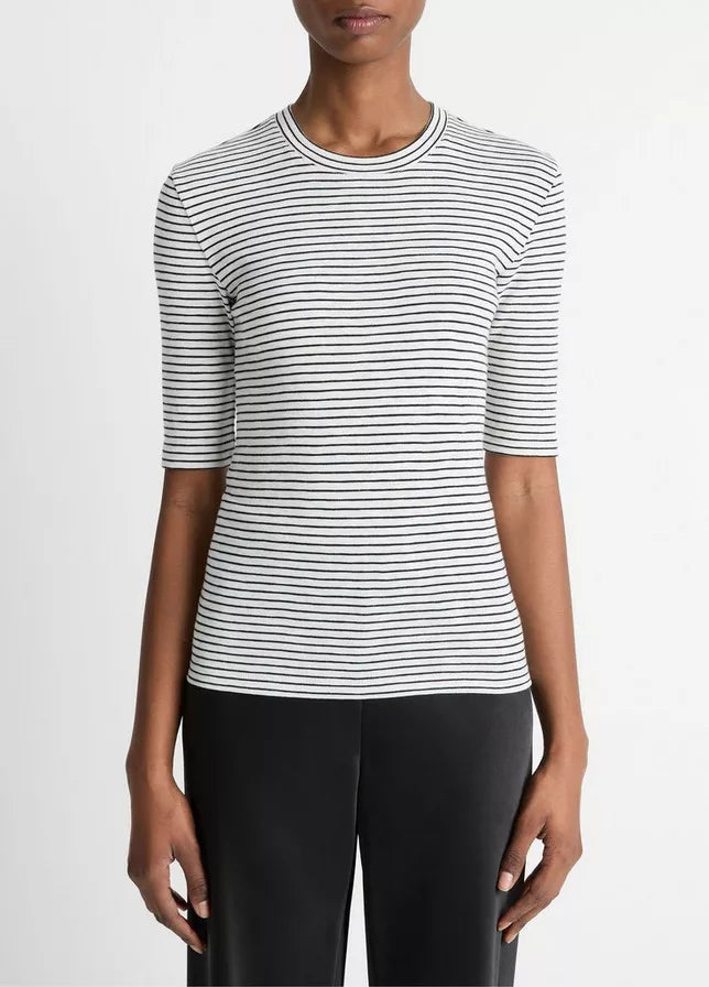 Vince Striped Cotton-Blend Elbow-Sleeve T-Shirt