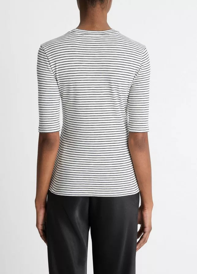 Vince Striped Cotton-Blend Elbow-Sleeve T-Shirt